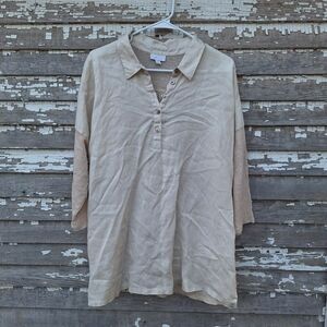 J. Jill Beige Linen Button Henley Blouse Size Large